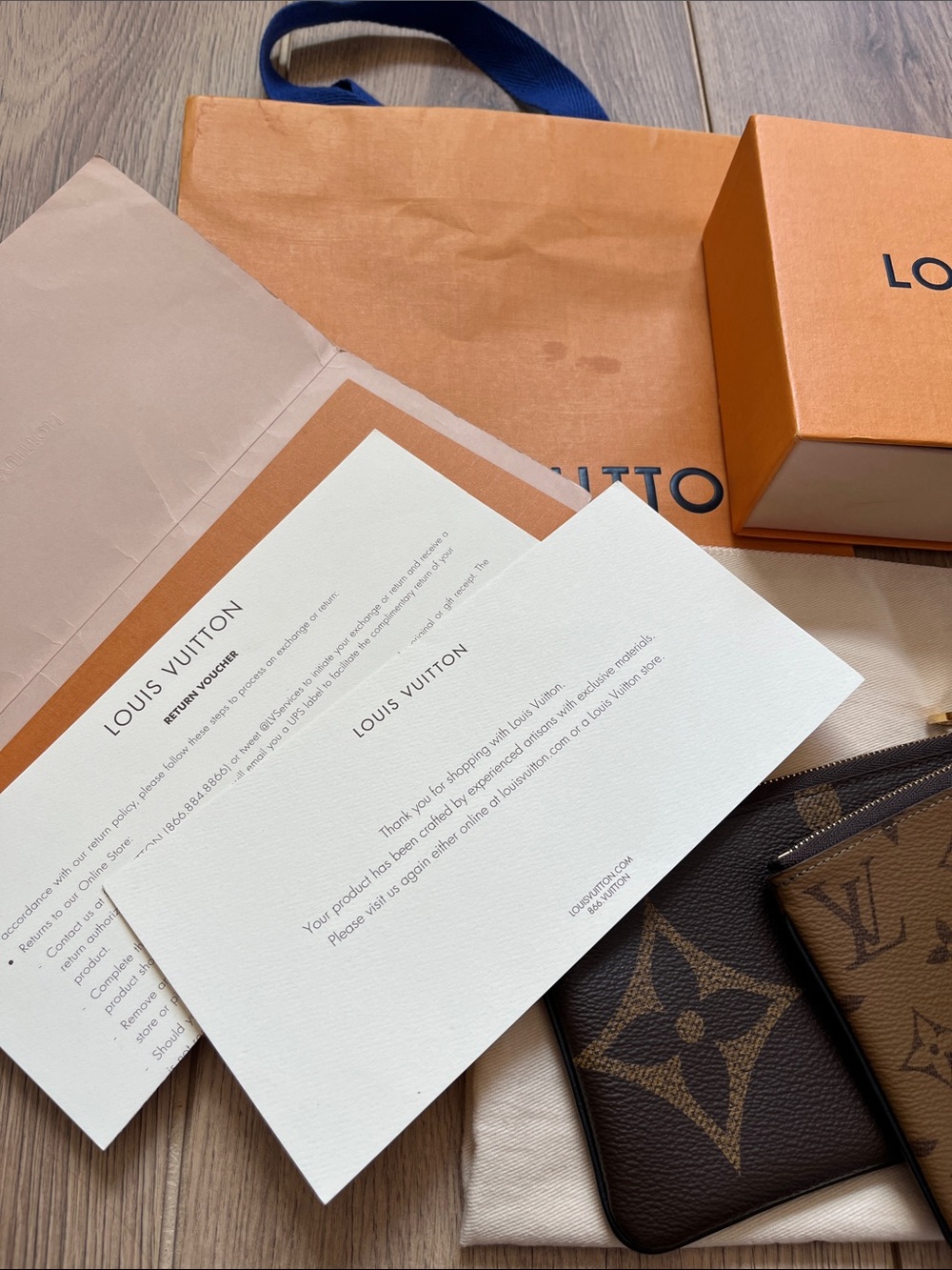 4 piece set Louis Vuitton Trio Reverse Monogram Pouches & Strap Box Bag Receipt - Picture 13 of 13